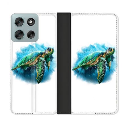 Housse cuir portefeuille Pour Motorola G56 5G Animal Tortue Blanche multicolore
