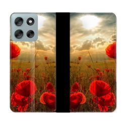 Housse cuir portefeuille Pour Motorola G56 5G Fleur Coquelicot