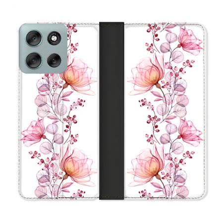 Housse cuir portefeuille Pour Motorola G56 5G Fleur Eclosion