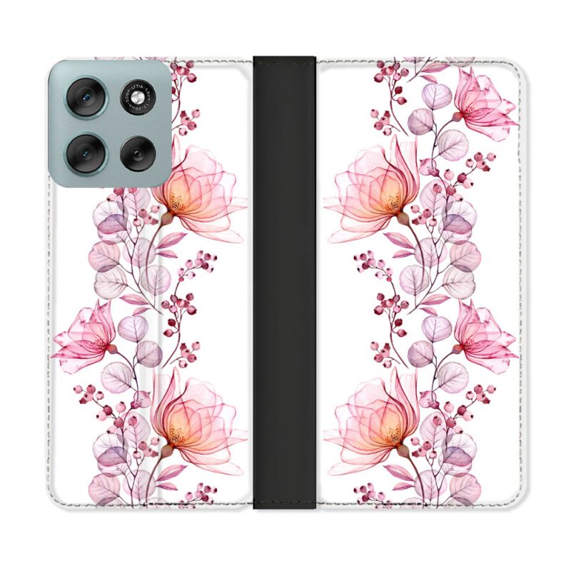Housse cuir portefeuille Pour Motorola G56 5G Fleur Eclosion