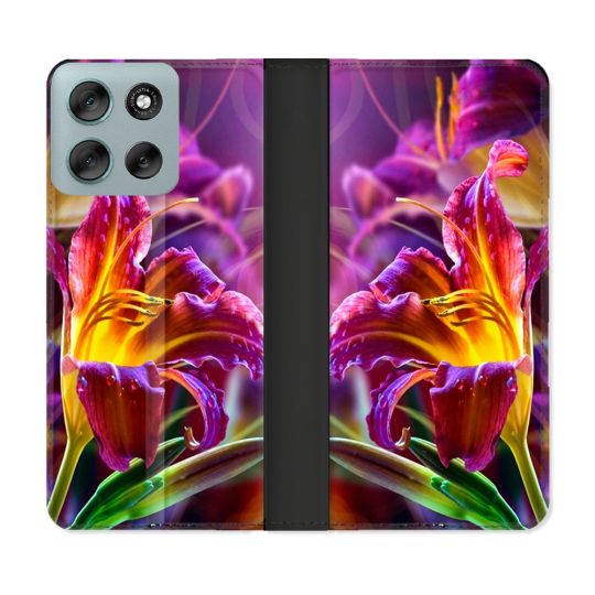 Housse cuir portefeuille Pour Motorola G56 5G Fleur Lys Color