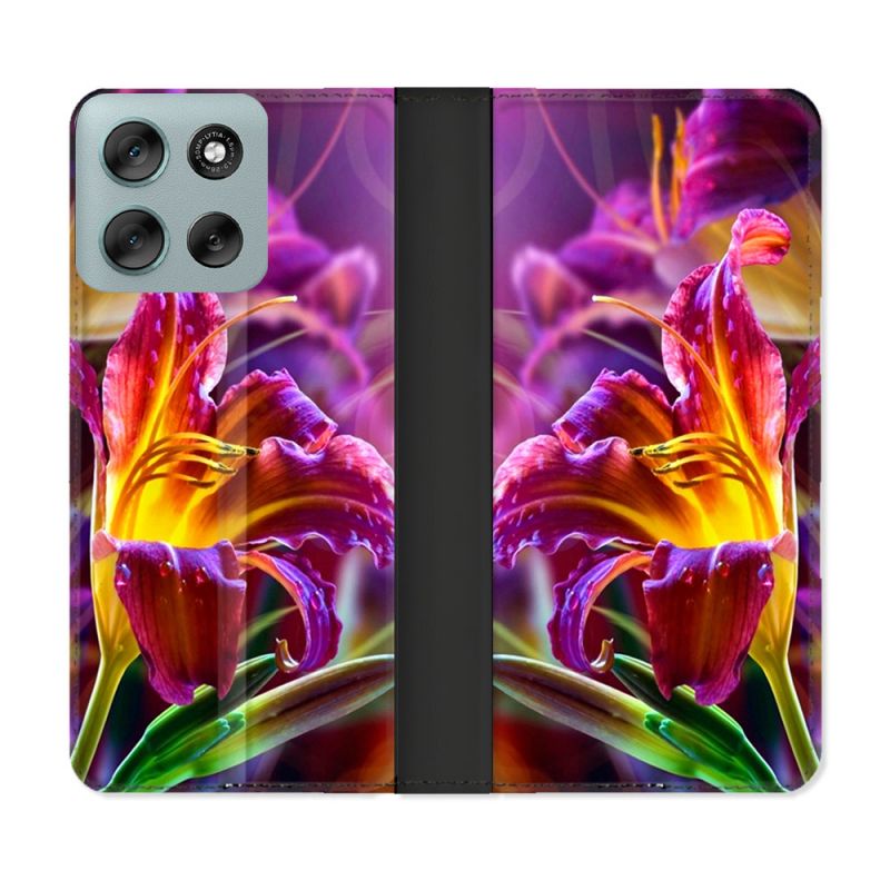 Housse cuir portefeuille Pour Motorola G56 5G Fleur Lys Color