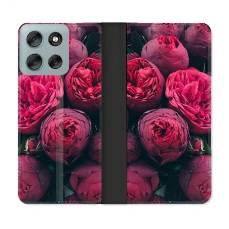 Housse cuir portefeuille Pour Motorola G56 5G Fleur Pivoine