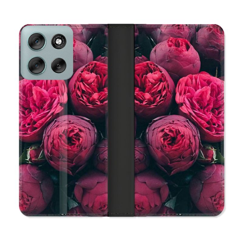 Housse cuir portefeuille Pour Motorola G56 5G Fleur Pivoine