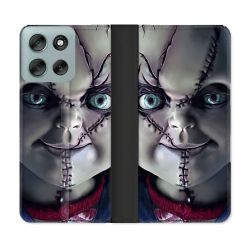 Housse cuir portefeuille Pour Motorola G56 5G Horreur Chucky Cicatrice