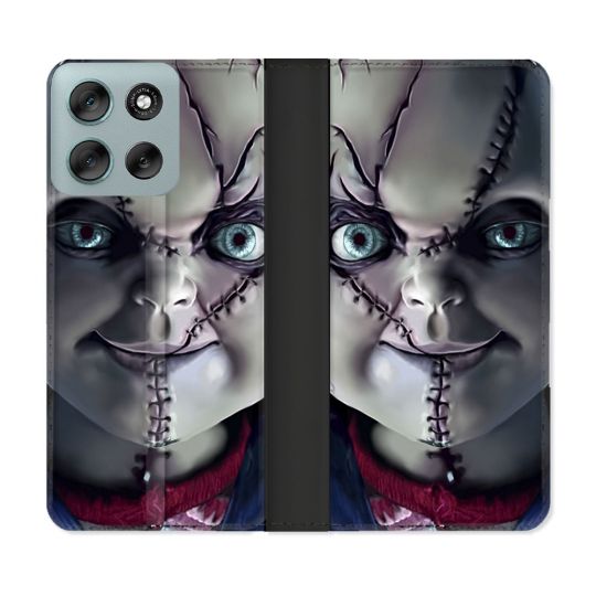 Housse cuir portefeuille Pour Motorola G56 5G Horreur Chucky Cicatrice
