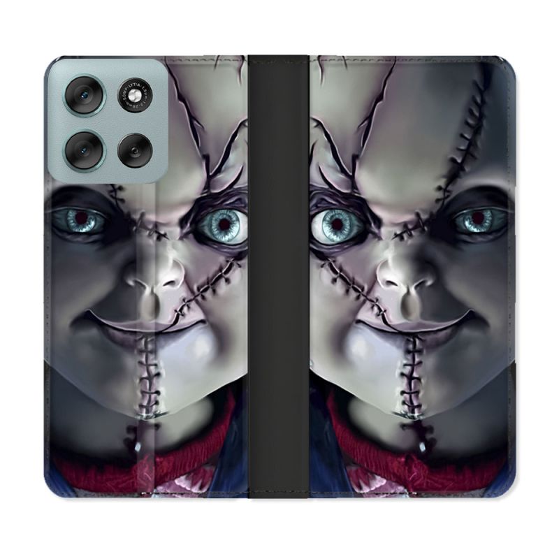 Housse cuir portefeuille Pour Motorola G56 5G Horreur Chucky Cicatrice