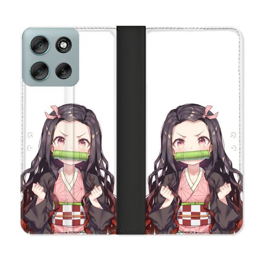 Housse cuir portefeuille Pour Motorola G56 5G Manga Demon Slayer Nezuko