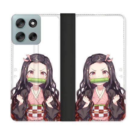 Housse cuir portefeuille Pour Motorola G56 5G Manga Demon Slayer Nezuko