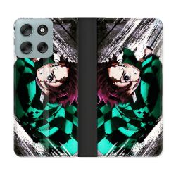Housse cuir portefeuille Pour Motorola G56 5G Manga Demon Slayer Tanjiro