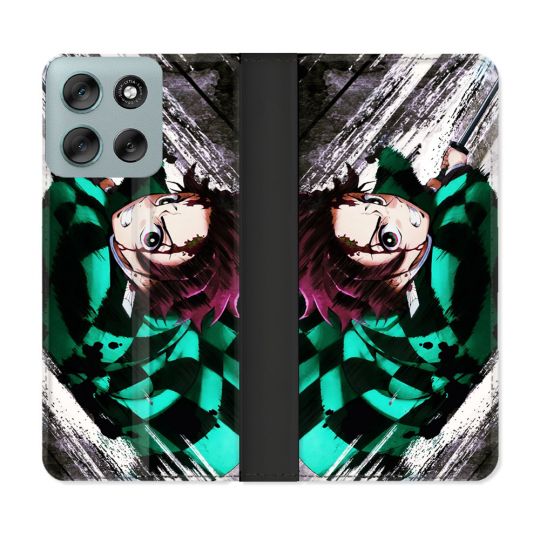 Housse cuir portefeuille Pour Motorola G56 5G Manga Demon Slayer Tanjiro