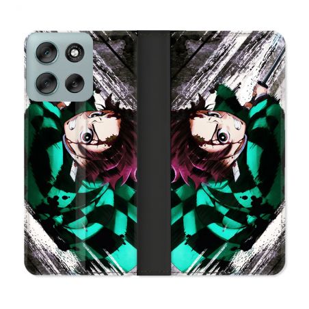 Housse cuir portefeuille Pour Motorola G56 5G Manga Demon Slayer Tanjiro