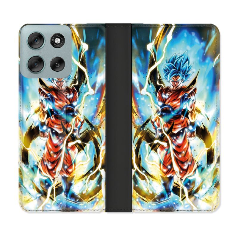 Housse cuir portefeuille Pour Motorola G56 5G Manga Dragon Ball Sangoku Blanc