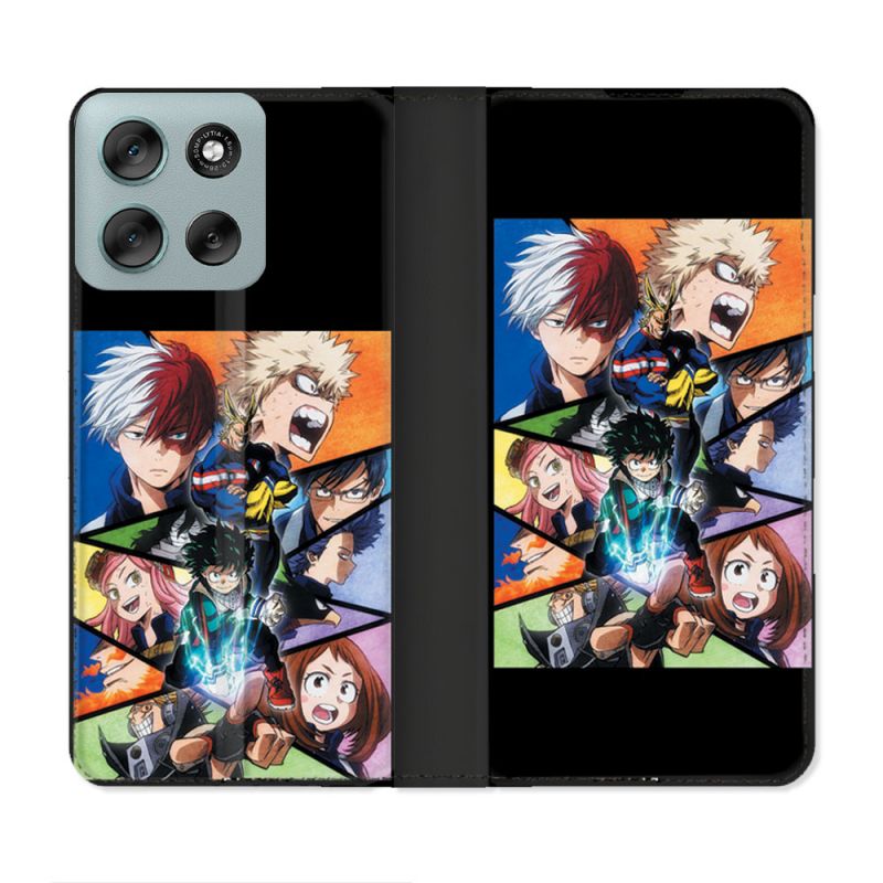 Housse cuir portefeuille Pour Motorola G56 5G Manga My Hero Academia Noir