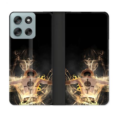 Housse cuir portefeuille Pour Motorola G56 5G Manga One Piece Ace Noir