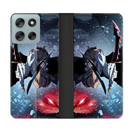 Housse cuir portefeuille Pour Motorola G56 5G Manga Solo Leveling Sung Epee