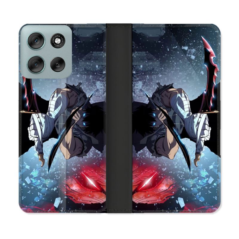 Housse cuir portefeuille Pour Motorola G56 5G Manga Solo Leveling Sung Epee