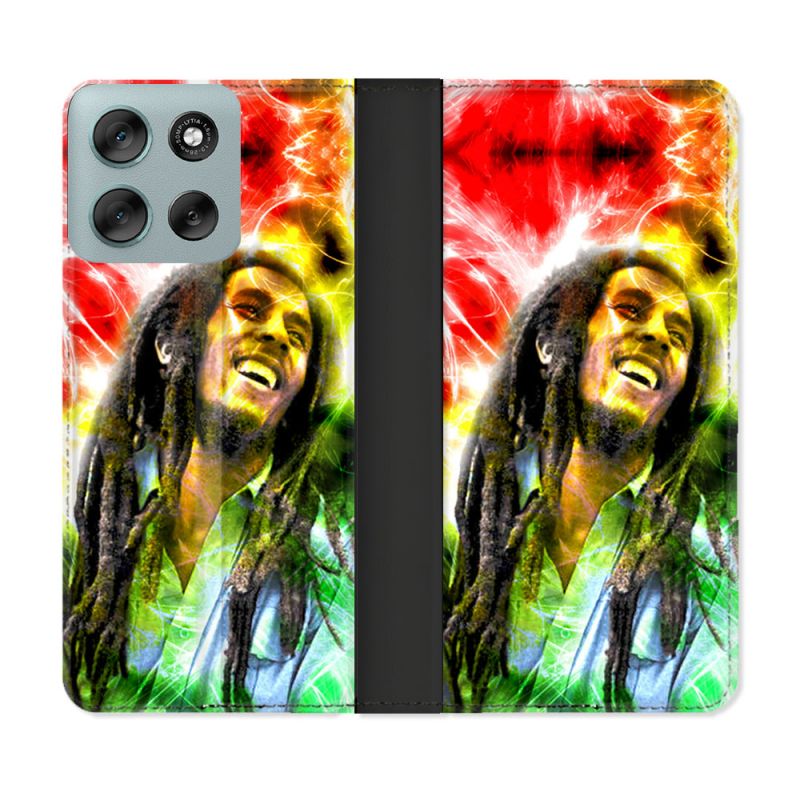 Housse cuir portefeuille Pour Motorola G56 5G Musique Bob Marley Color