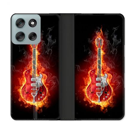Housse cuir portefeuille Pour Motorola G56 5G Musique Guitare Electrique