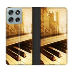 Housse cuir portefeuille Pour Motorola G56 5G Musique Piano Retro