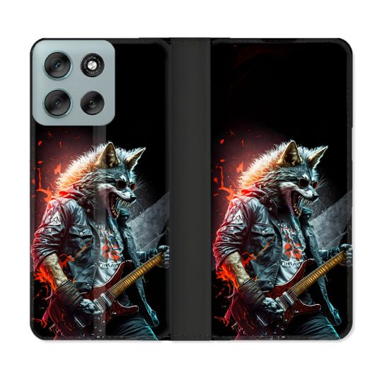 Housse cuir portefeuille Pour Motorola G56 5G Musique Rock Loup
