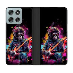 Housse cuir portefeuille Pour Motorola G56 5G Musique Rock Singe