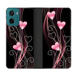 Housse cuir portefeuille Pour Motorola G05 / E15 Amour Coeur Rose Montant sur Noir
