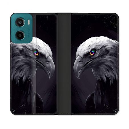 Housse cuir portefeuille Pour Motorola G05 / E15 Animal Aigle Royal Noir