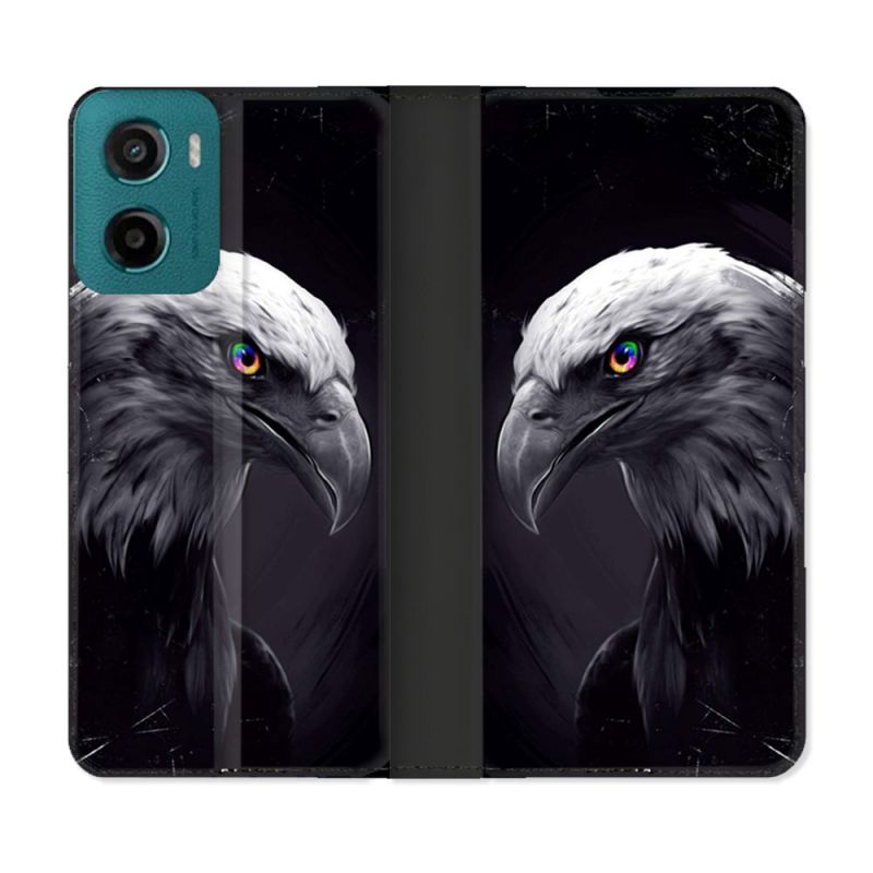 Housse cuir portefeuille Pour Motorola G05 / E15 Animal Aigle Royal Noir