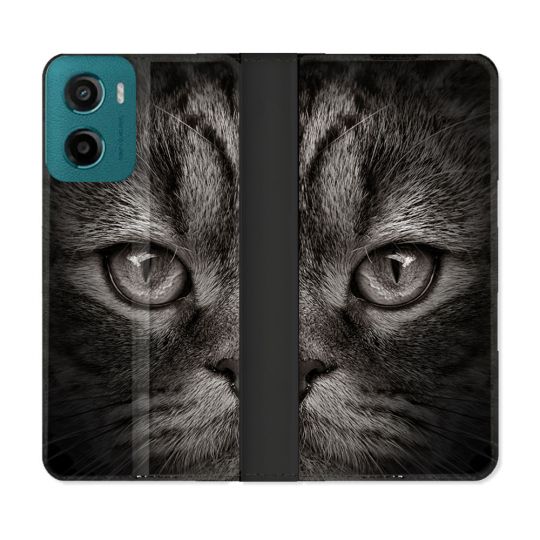 Housse cuir portefeuille Pour Motorola G05 / E15 Animal Chat Gris