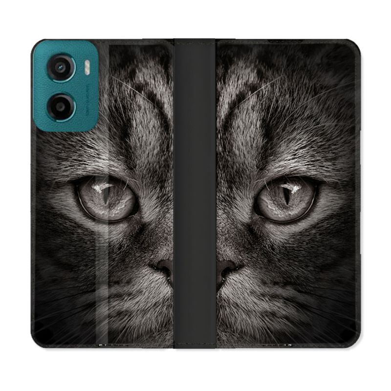 Housse cuir portefeuille Pour Motorola G05 / E15 Animal Chat Gris
