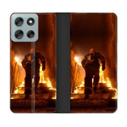 Housse cuir portefeuille Pour Motorola G56 5G Pompier Escalier