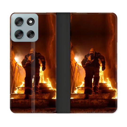 Housse cuir portefeuille Pour Motorola G56 5G Pompier Escalier