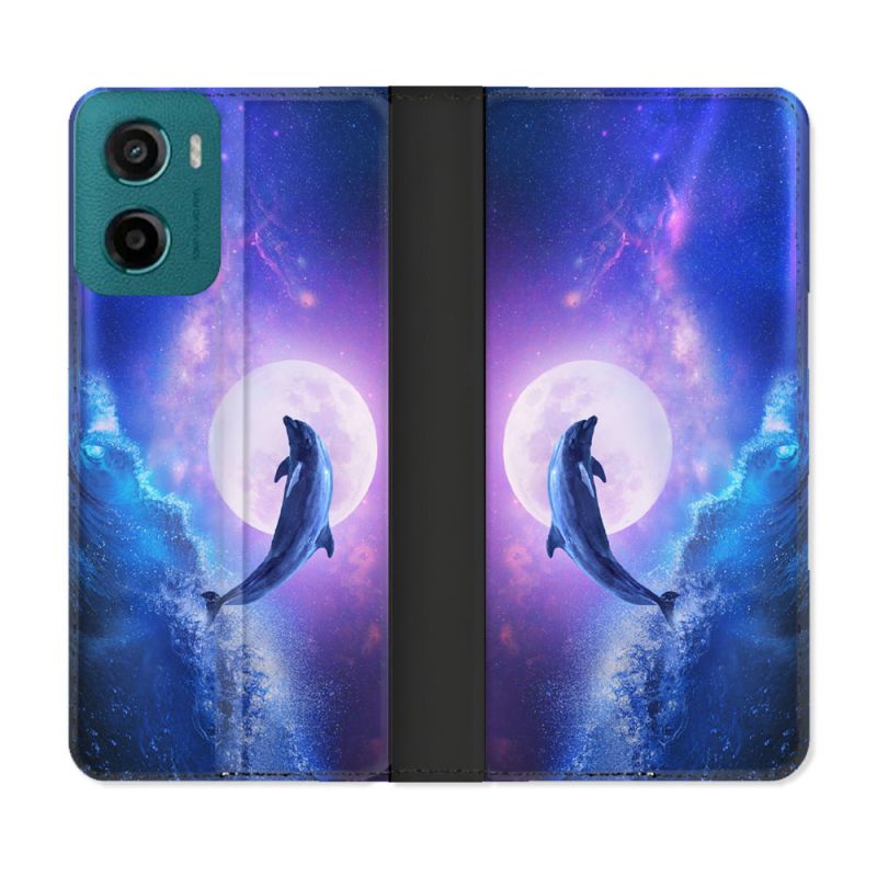 Housse cuir portefeuille Pour Motorola G05 / E15 Animal Dauphin Vague