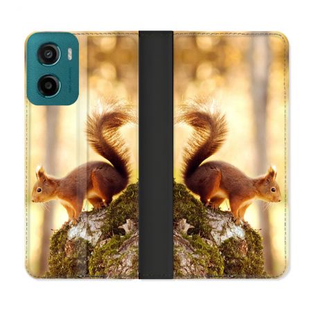 Housse cuir portefeuille Pour Motorola G05 / E15 Animal Ecureuil Bois