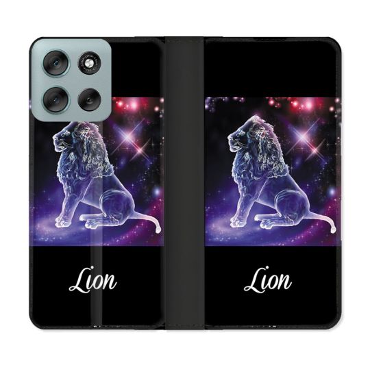 Housse cuir portefeuille Pour Motorola G56 5G Signe Zodiaque 2 Lion