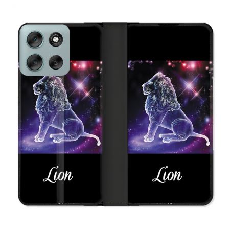 Housse cuir portefeuille Pour Motorola G56 5G Signe Zodiaque 2 Lion