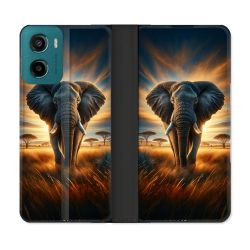 Housse cuir portefeuille Pour Motorola G05 / E15 Animal Elephant Savane