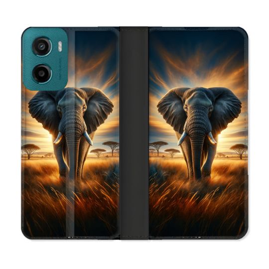 Housse cuir portefeuille Pour Motorola G05 / E15 Animal Elephant Savane