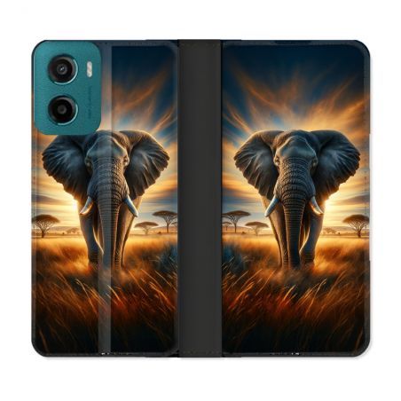 Housse cuir portefeuille Pour Motorola G05 / E15 Animal Elephant Savane