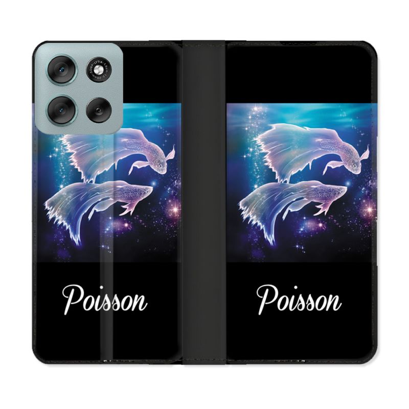 Housse cuir portefeuille Pour Motorola G56 5G Signe Zodiaque 2 Poisson