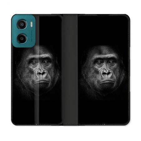 Housse cuir portefeuille Pour Motorola G05 / E15 Animal Gorille Noir