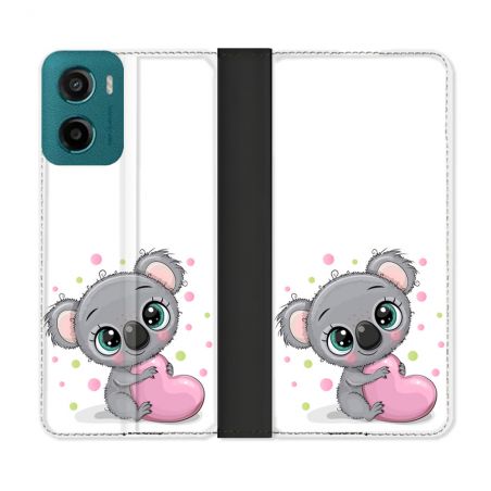 Housse cuir portefeuille Pour Motorola G05 / E15 Animal Koala Cœur