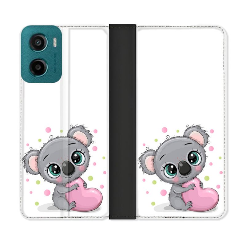 Housse cuir portefeuille Pour Motorola G05 / E15 Animal Koala Cœur