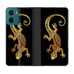 Housse cuir portefeuille Pour Motorola G05 / E15 Animal Lezard Noir