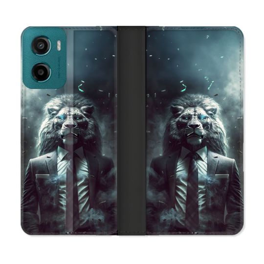 Housse cuir portefeuille Pour Motorola G05 / E15 Animal Lion Business