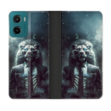 Housse cuir portefeuille Pour Motorola G05 / E15 Animal Lion Business