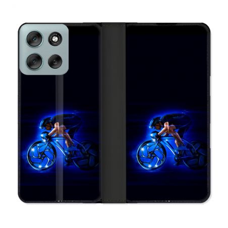 Housse cuir portefeuille Pour Motorola G56 5G Sport Cyclisme Bleu