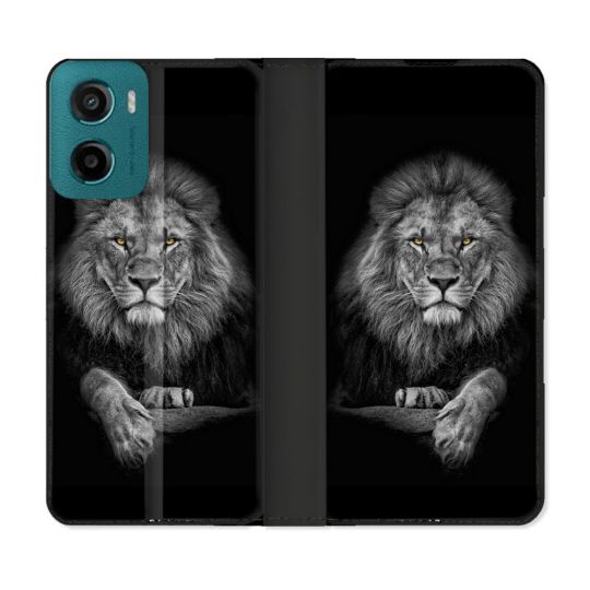Housse cuir portefeuille Pour Motorola G05 / E15 Animal Lion Majestueux