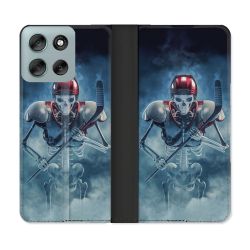 Housse cuir portefeuille Pour Motorola G56 5G Sport Hockey Squelette